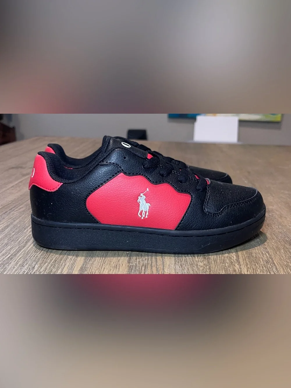 Polo By Ralph Lauren Blk/Red Sneakers, Youth Size 6